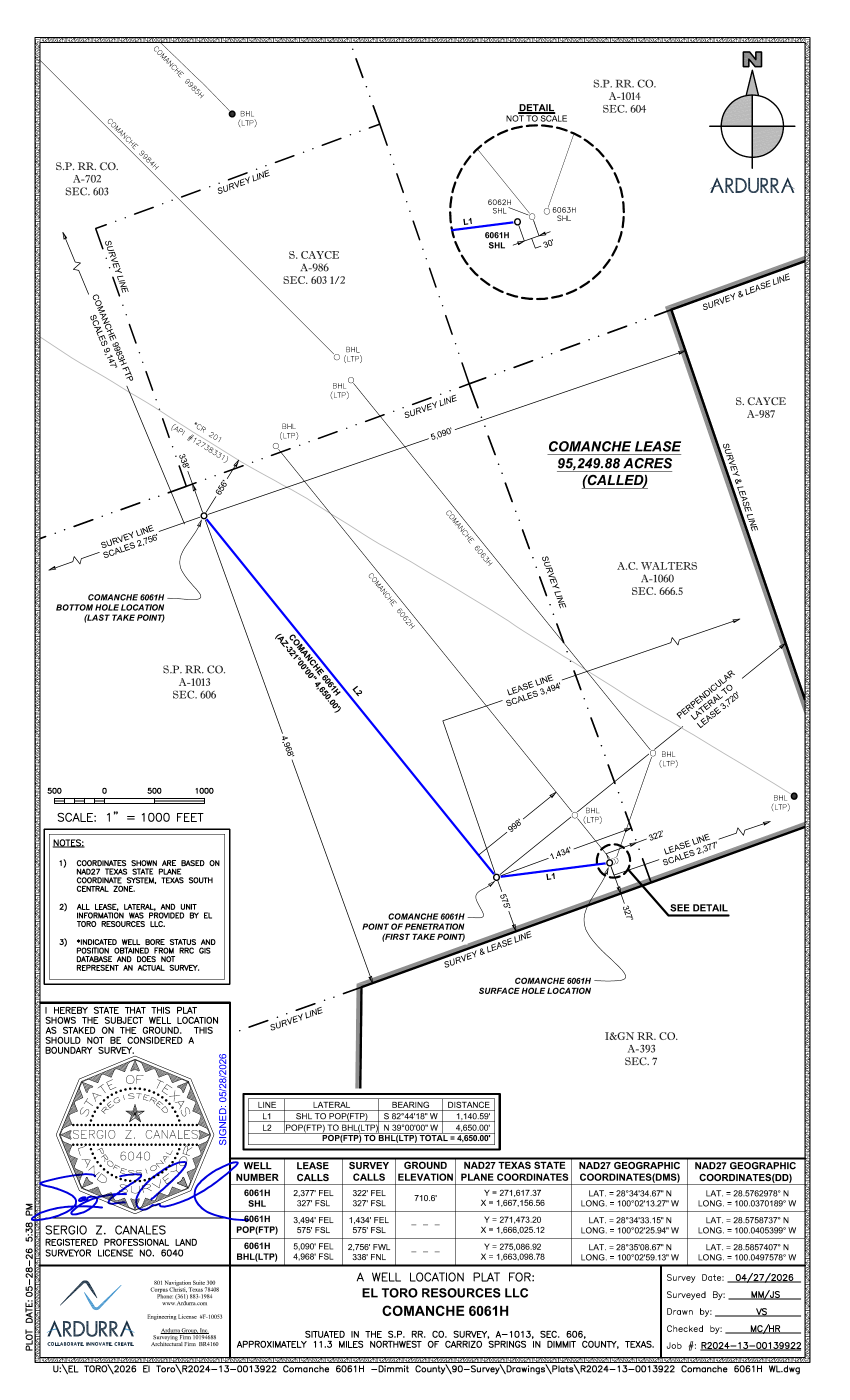 Well location plat with coordinate fields highlighted